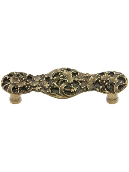 Ginkgo Leaf Drawer Pull - 3 inch Center to Center in Antique Brass.
